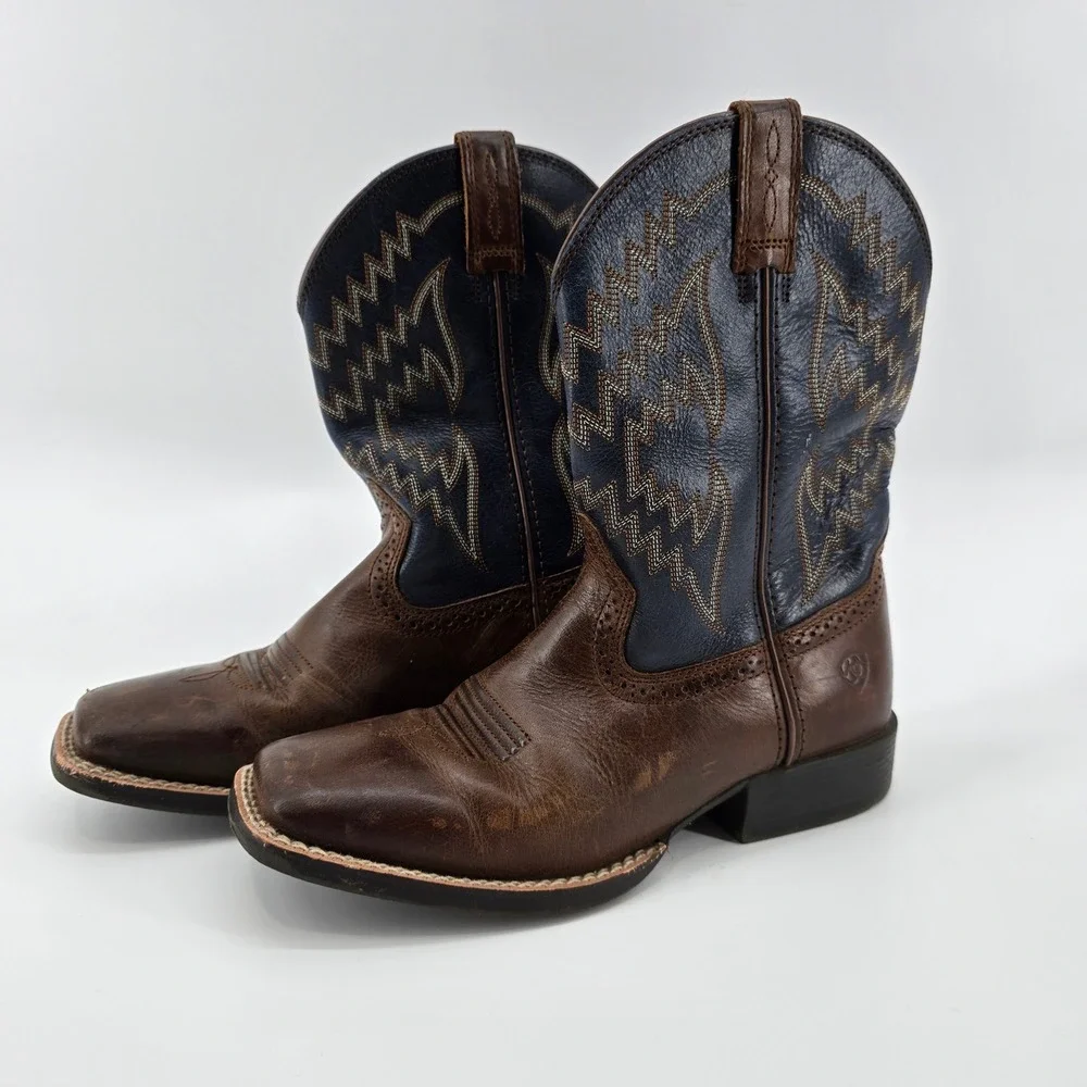 Ariat Tycoon Western Boots Boys Square Toe Leather Blue Brown 10021591 Size 3